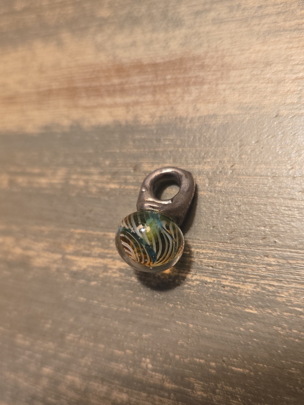 Trollbeads Glass Bead Charm with Green, Yellow and Blue Swirls